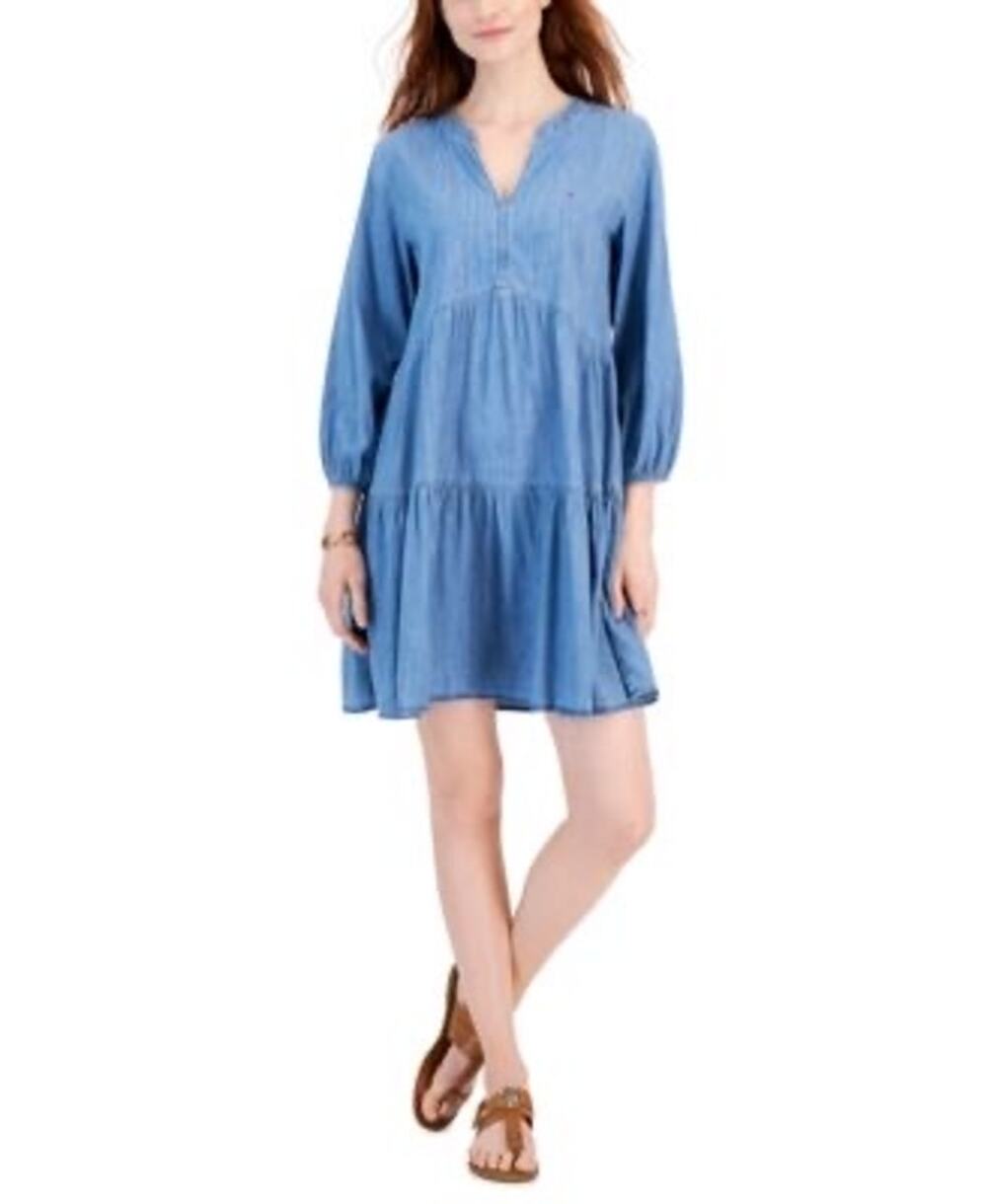 Tommy Hilfiger Blue Chambray Tiered Dress Size S Small